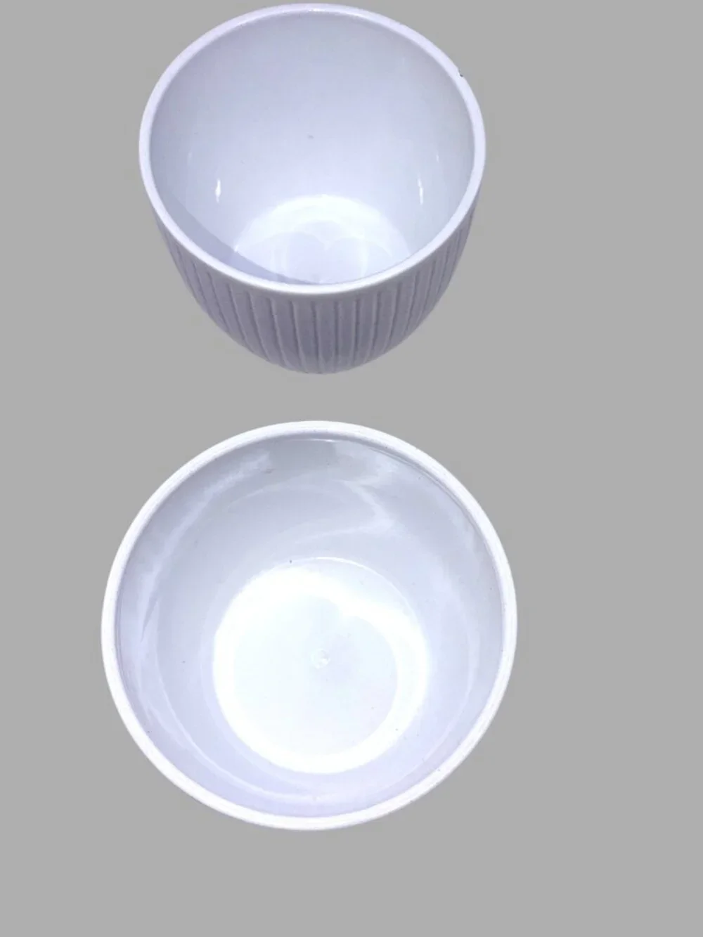 Set of 2 Made in Germany Ribbed Ceramic Planters Cache Pots White 4